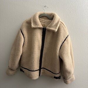 Fuzzy Beige Zip Up Jacket